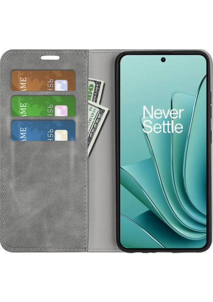 Oneplus Ace 2V/NORD 3 5g Cep Telefonu Pu Deri Cüzdan Kabuk Flip Kılıf Için Skin-Touch Stand Kılıfı-Gri (Yurt Dışından)