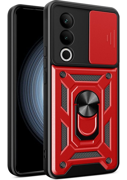 Oneplus Nord Ce4 5g Kılıfı Sürgülü Kamera Kapağı Pc + Tpu Kickstand Telefon Kılıfı-Kırmızı (Yurt Dışından)