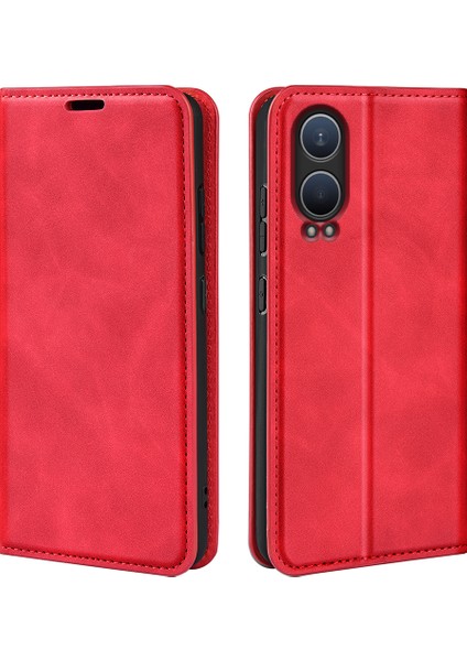 Oneplus Nord Ce4 Lite 5g/oppo K12X 5g(Çin)Cüzdan Telefon Kılıfı Cilt Dokunuşlu Deri Kapaklı Kılıf-Kırmızı (Yurt Dışından)