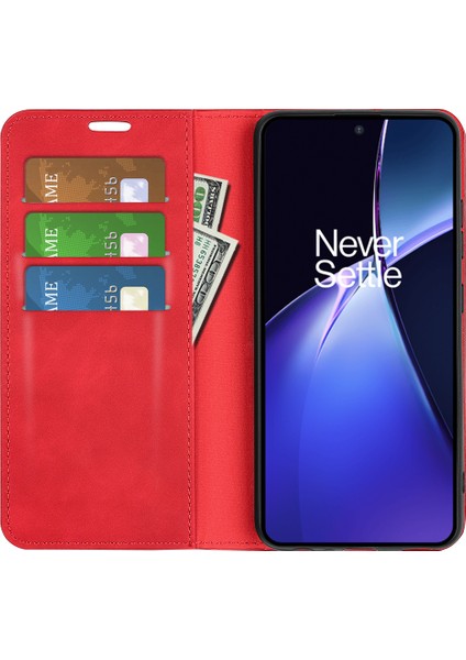 Oneplus Nord Ce4 Lite 5g/oppo K12X 5g(Çin)Cüzdan Telefon Kılıfı Cilt Dokunuşlu Deri Kapaklı Kılıf-Kırmızı (Yurt Dışından)