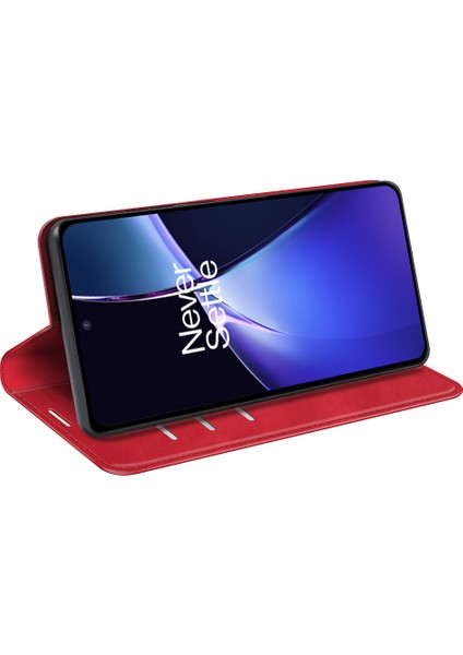Oneplus Nord Ce4 Lite 5g/oppo K12X 5g(Çin)Cüzdan Telefon Kılıfı Cilt Dokunuşlu Deri Kapaklı Kılıf-Kırmızı (Yurt Dışından)