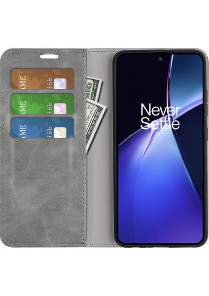 Oneplus Nord Ce4 Lite 5g/oppo K12X 5g(China)Cüzdan Telefon Kılıfı Cilt Dokunuşlu Deri Kapaklı Kılıf-Gri (Yurt Dışından)