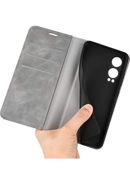 Oneplus Nord Ce4 Lite 5g/oppo K12X 5g(China)Cüzdan Telefon Kılıfı Cilt Dokunuşlu Deri Kapaklı Kılıf-Gri (Yurt Dışından)