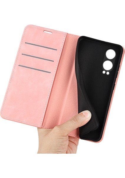 Oneplus Nord Ce4 Lite 5g/oppo K12X 5g(Çin)Cüzdan Telefon Kılıfı Cilt Dokunuşlu Deri Kapaklı Kılıf-Pembe (Yurt Dışından)