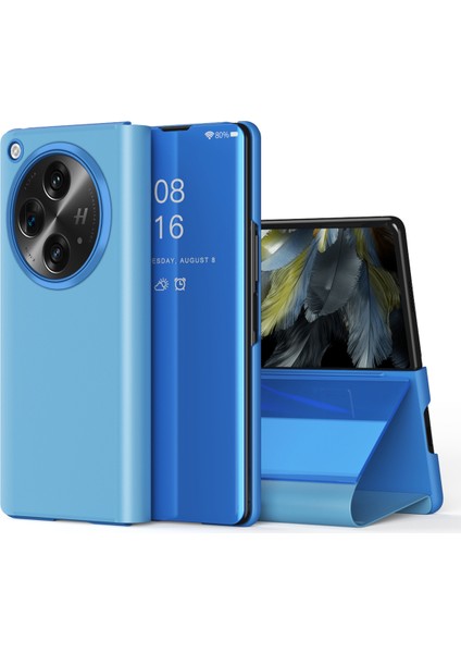 Oneplus Açık/oppo Find N3 5g Kılıf Görünüm Penceresi Deri Stand Telefon Kılıfı-Gökyüzü Mavisi (Yurt Dışından)