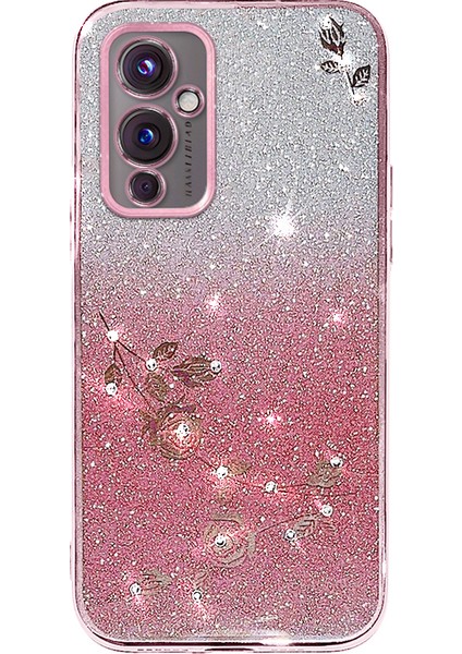 Kadem Oneplus 9 (Ab/abd Sürümü) Gradyan Tpu Çizilmez Kapak Yapay Elmas Çiçek Simli Telefon Kılıfı-Gül Altın (Yurt Dışından)