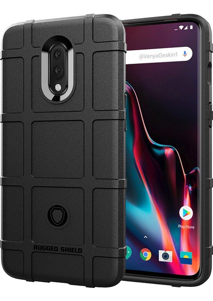 Oneplus 7-Siyah Için Darbeye Dayanıklı Kare Izgara Doku Tpu Kılıf Telefon Kabuğu (Yurt Dışından)