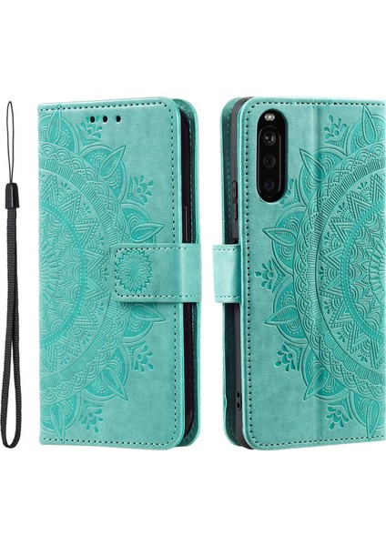 Sony Xperia 10 Vı Kılıf Mandala Çiçek Baskılı Flip Stand Telefon Kılıfı-Yeşil (Yurt Dışından)