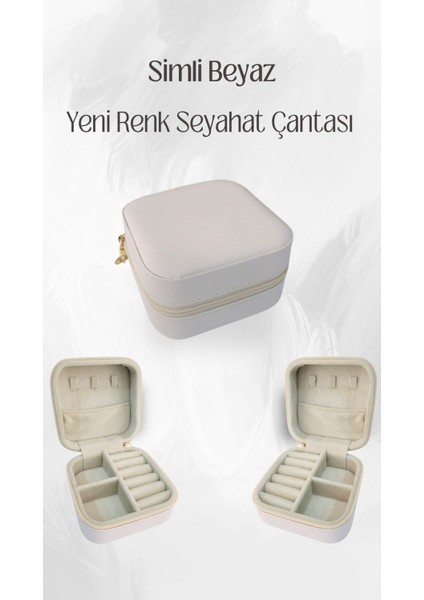 Beyaz Fermuarlı Takı ve Seyahat Çantası, Şık ve Pratik Saklama Çözümü