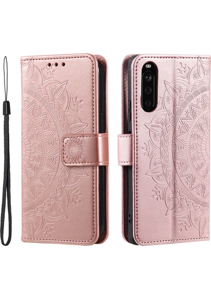 Sony Xperia 10 Vı Kılıf Mandala Çiçek Baskılı Flip Stand Telefon Kılıfı-Gül Altını (Yurt Dışından)