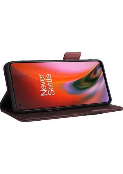 Oneplus Nord 2 5g Yan Manyetik Tokalar Donanım Tasarım Kapak Deri + Tpu Akıllı Telefon Kılıfı Kabuğu Cüzdan Standı Ile-Kahve (Yurt Dışından)