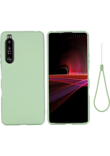 Sony Xperia 1 Iıı 5g-Yeşil Için Kayışlı Düz ​​renk Sıvı Silikon Iyi Korunan Telefon Koruyucu Kabuk (Yurt Dışından)