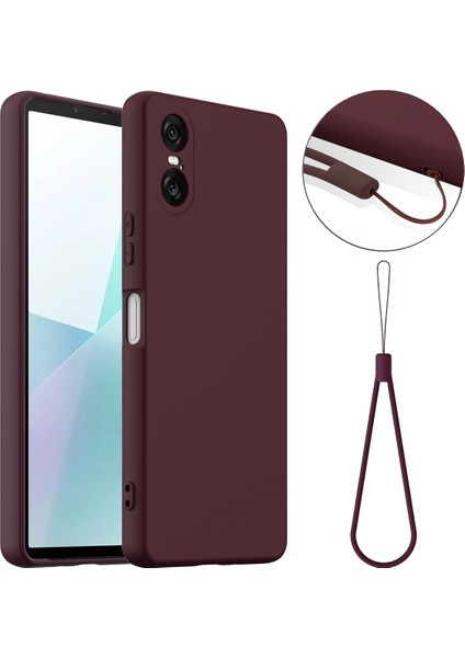 Sony Xperia 10 Vı Kılıfı Için Magsafe Anti-Düşme Sıvı Silikon Telefon Kılıfı ve Kordonu ile Uyumlu - Şarap Kırmızısı (Yurt Dışından)
