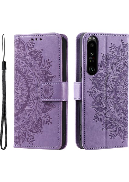 Sony Xperia 1 Vı Deri Kılıf Mandala Çiçek Baskılı Folio Telefon Kılıfı-Mor (Yurt Dışından)