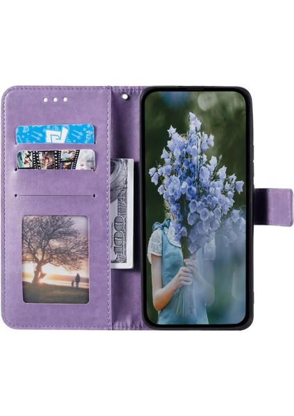 Sony Xperia 1 Vı Deri Kılıf Mandala Çiçek Baskılı Folio Telefon Kılıfı-Mor (Yurt Dışından)