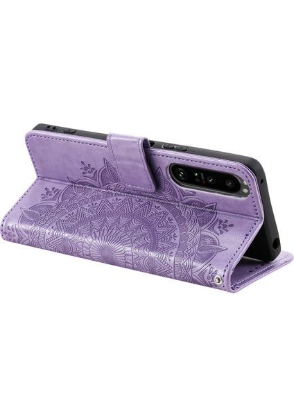 Sony Xperia 1 Vı Deri Kılıf Mandala Çiçek Baskılı Folio Telefon Kılıfı-Mor (Yurt Dışından)