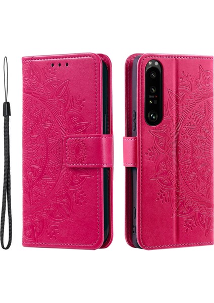 Sony Xperia 1 Vı Deri Kılıf Mandala Çiçek Baskılı Folio Telefon Kılıfı-Gül (Yurt Dışından)