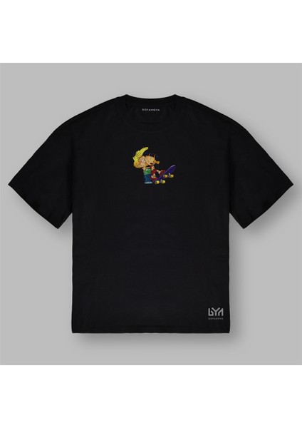Cedric ve Chen Temalı Siyah Oversize Tişört