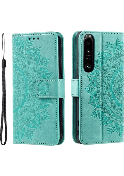Sony Xperia 1 Vı Deri Kılıf Mandala Çiçek Baskılı Folio Telefon Kılıfı-Yeşil (Yurt Dışından)