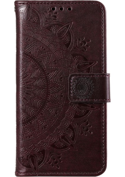 Sony Xperia 1 Vı Deri Kılıf Mandala Çiçek Baskılı Folio Telefon Kılıfı-Kahverengi (Yurt Dışından)