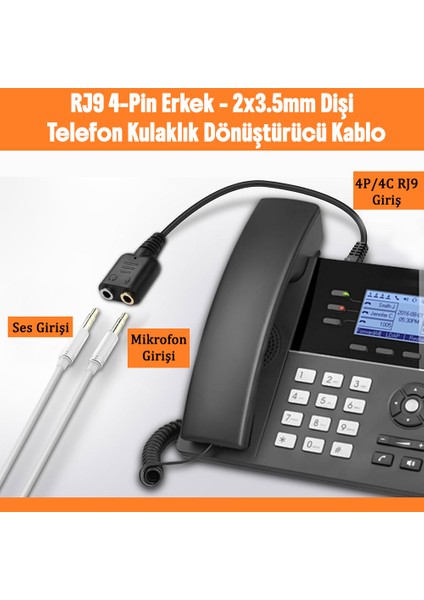 Voip-Kulaklık Kablosu Rj9 Erkek - 3.5mm Dişi Fiş Telefon Ahize Kulaklık Dönüştürücü modelleri