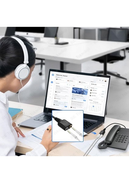 Voip-Kulaklık Kablosu Rj9 Erkek - 3.5mm Dişi Fiş Telefon Ahize Kulaklık Dönüştürücü