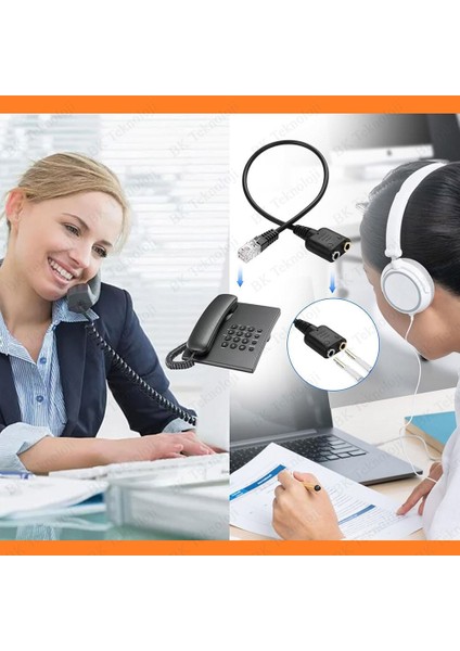 Voip-Kulaklık Kablosu Rj9 Erkek - 3.5mm Dişi Fiş Telefon Ahize Kulaklık Dönüştürücü