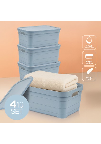4'lü Kapaklı 10,8 Litre Saklama Kutusu Mavi