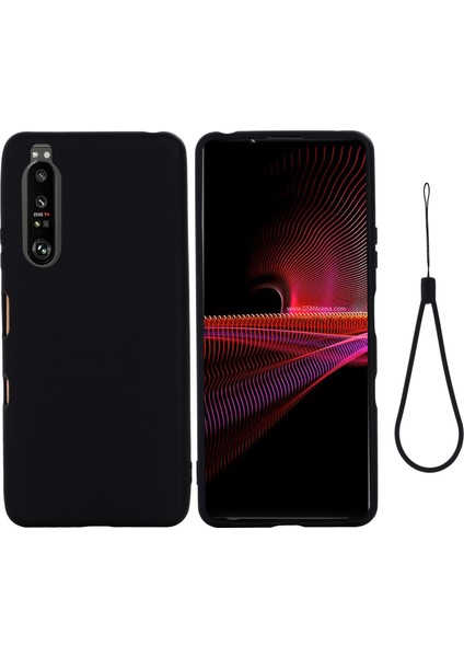 Sony Xperia 1 Iıı 5g-Siyah Için Kayışlı Düz ​​renk Sıvı Silikon Iyi Korunan Telefon Koruyucu Kılıf (Yurt Dışından)
