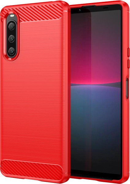 Sony Xperia 10 V Yumuşak Karbon Fiber Tpu Telefon Kılıfı Fırçalanmış Cep Telefonu Kapağı-Kırmızı (Yurt Dışından)
