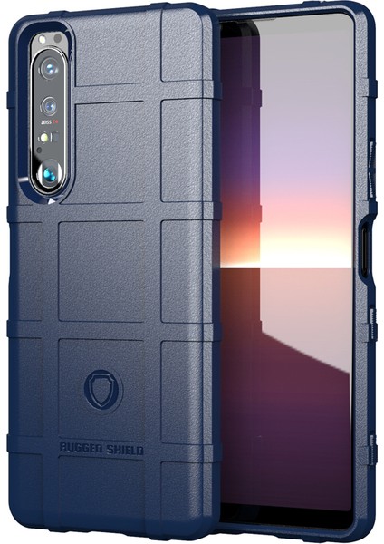 Darbeye Dayanıklı Sağlam Kare Izgara Doku Tpu Telefon Kılıfı Sony Xperia 1 Iıı 5g-Mavi (Yurt Dışından)