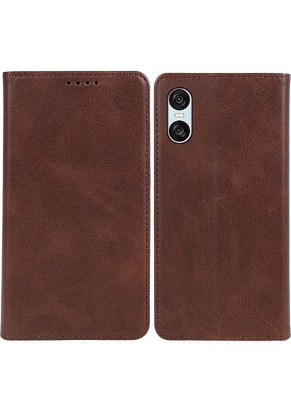 Sony Xperia 10 Vı Kılıf Folio Darbeye Dayanıklı Pu Deri Telefon Kılıfı Dana Dokusu-Kahverengi (Yurt Dışından)