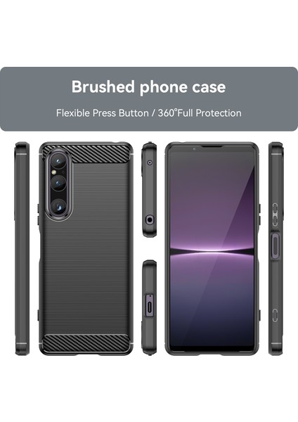 Sony Xperia 1 V Fırçalanmış Telefon Kılıfı Karbon Fiber Doku Telefon Kabuğu Cep Telefonu Kapağı-Siyah (Yurt Dışından) modelleri