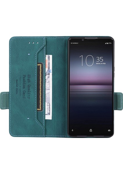 Sony Xperia 1 Vı Kılıf Pu Deri Donanım Dekor Kart Tutucu Stand Folio Telefon Kılıfı-Mavi (Yurt Dışından)