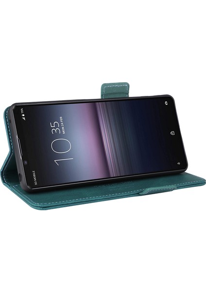 Sony Xperia 1 Vı Kılıf Pu Deri Donanım Dekor Kart Tutucu Stand Folio Telefon Kılıfı-Mavi (Yurt Dışından)