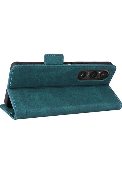 Sony Xperia 1 Vı Kılıf Pu Deri Donanım Dekor Kart Tutucu Stand Folio Telefon Kılıfı-Mavi (Yurt Dışından)