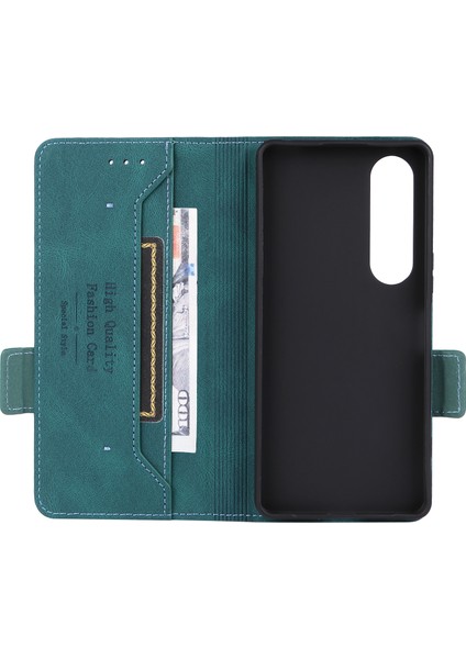 Sony Xperia 1 Vı Kılıf Pu Deri Donanım Dekor Kart Tutucu Stand Folio Telefon Kılıfı-Mavi (Yurt Dışından)