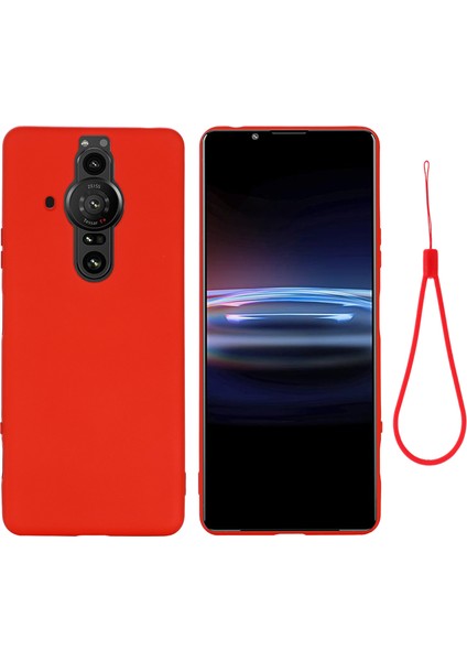 Sony Xperia Pro-I Sıvı Silikon Yumuşak Mikrofiber Astarlı Düşmeye Dayanıklı Telefon Kılıfı Kılıfı Kayışlı-Kırmızı (Yurt Dışından)