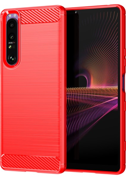 1.8mm Tpu Kılıf Karbon Fiber Doku Ince Işçilik Fırçalanmış Yüzey Bükülebilir Telefon Kılıfı Sony Xperia 1 Iıı 5g-Kırmızı (Yurt Dışından)