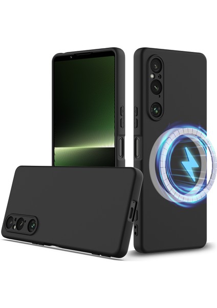 Sony Xperia 1 V Kılıfı Magsafe Anti-Düşme Sıvı Silikon Telefon Kılıfı ile Uyumlu-Siyah (Yurt Dışından)