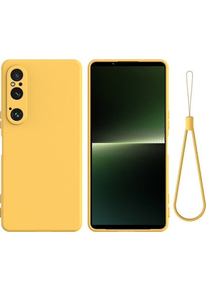 Sony Xperia 1 Vı Kılıf Sıvı Silikon Astar Yastık Düşme Korumalı Telefon Kılıfı Kayışlı-Sarı (Yurt Dışından)