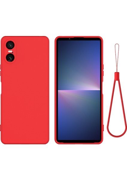 Sony Xperia 10 Vı Kılıf Sıvı Silikon Koruyucu Telefon Kılıfı El Kayışı Ile-Kırmızı (Yurt Dışından)