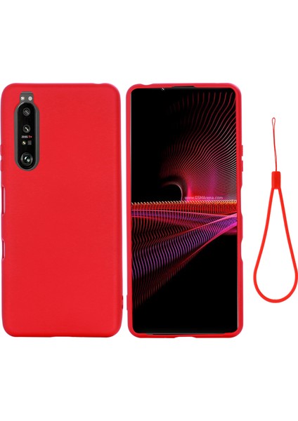 Sony Xperia 1 Iıı 5g-Kırmızı Için Kayışlı Düz ​​renk Sıvı Silikon Iyi Korunan Telefon Koruyucu Kabuk (Yurt Dışından)