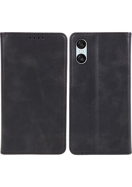 Sony Xperia 10 Vı Kılıf Folio Darbeye Dayanıklı Pu Deri Telefon Kılıfı Dana Dokusu-Siyah (Yurt Dışından)