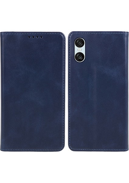 Sony Xperia 10 Vı Kılıf Folio Darbeye Dayanıklı Pu Deri Telefon Kılıfı Dana Dokusu-Mavi (Yurt Dışından)