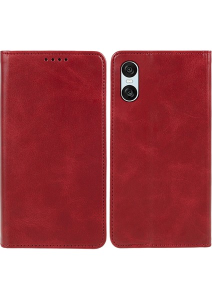Sony Xperia 10 Vı Kılıf Folio Darbeye Dayanıklı Pu Deri Telefon Kılıfı Dana Dokusu-Kırmızı (Yurt Dışından)