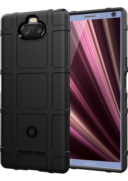 Sony Xperia 10 Plus-Siyah Için Darbeye Dayanıklı Kare Izgara Dokulu Yumuşak Tpu Kılıf (Yurt Dışından)