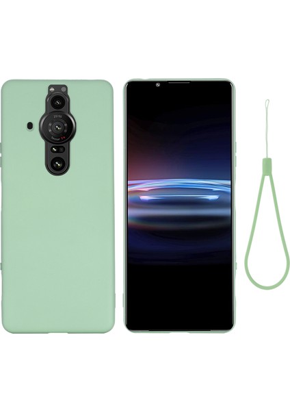 Sony Xperia Pro-I Sıvı Silikon Yumuşak Mikrofiber Astarlı Düşmeye Dayanıklı Telefon Kılıfı Kılıfı Kayışlı-Yeşil (Yurt Dışından)