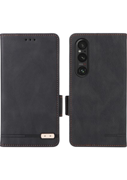 Sony Xperia 1 Vı Kılıf Pu Deri Donanım Dekor Kart Tutucu Stand Folio Telefon Kılıfı-Siyah (Yurt Dışından)