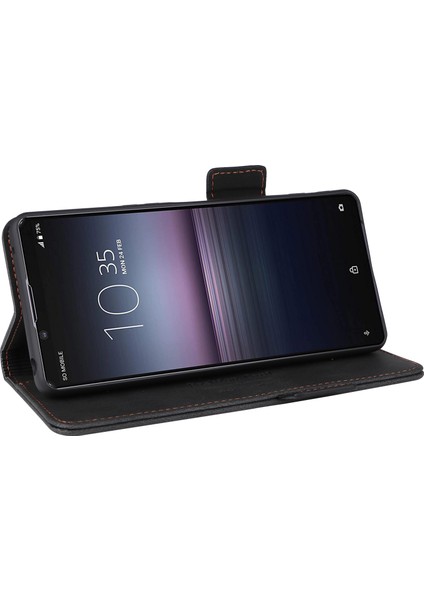 Sony Xperia 1 Vı Kılıf Pu Deri Donanım Dekor Kart Tutucu Stand Folio Telefon Kılıfı-Siyah (Yurt Dışından)